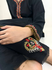 Black Rawsilk Embroidery Suit JN-FS-1002