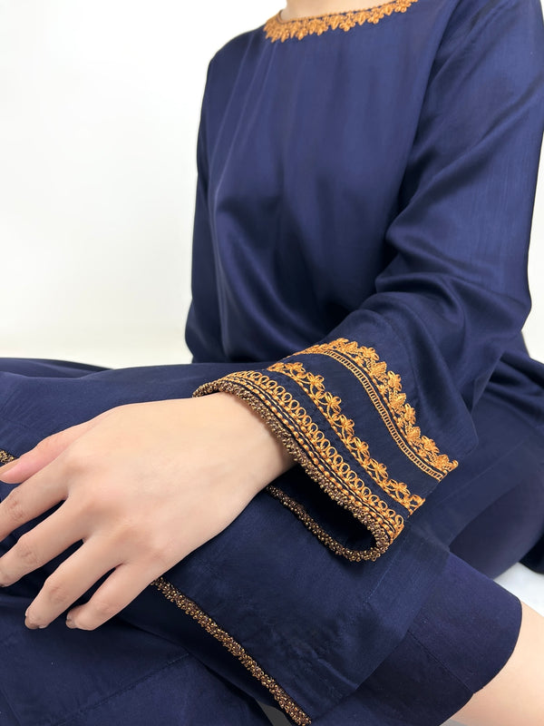 Navy Blue Viscose Silk Embroidery Suit JN-FS-1003