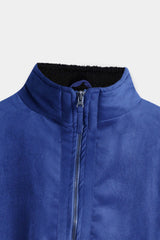 Blue Suede Jacket with Fur Lining