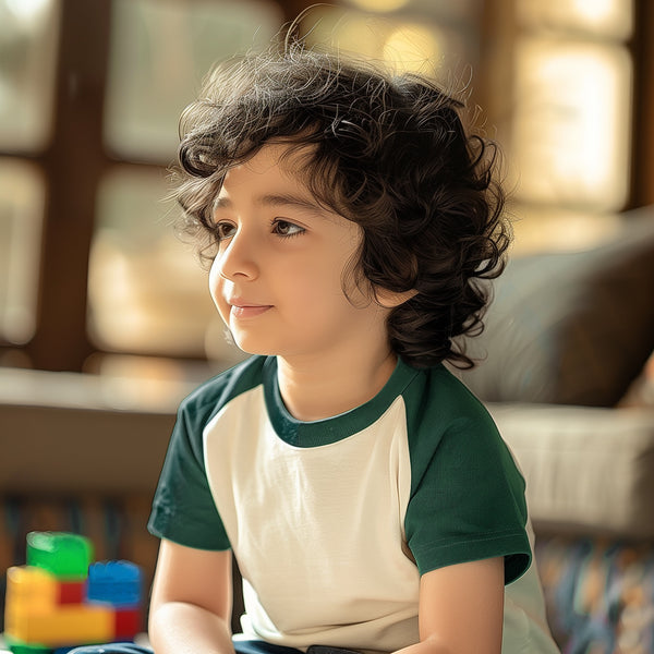 Green White Raglan Basic Tshirt Kids