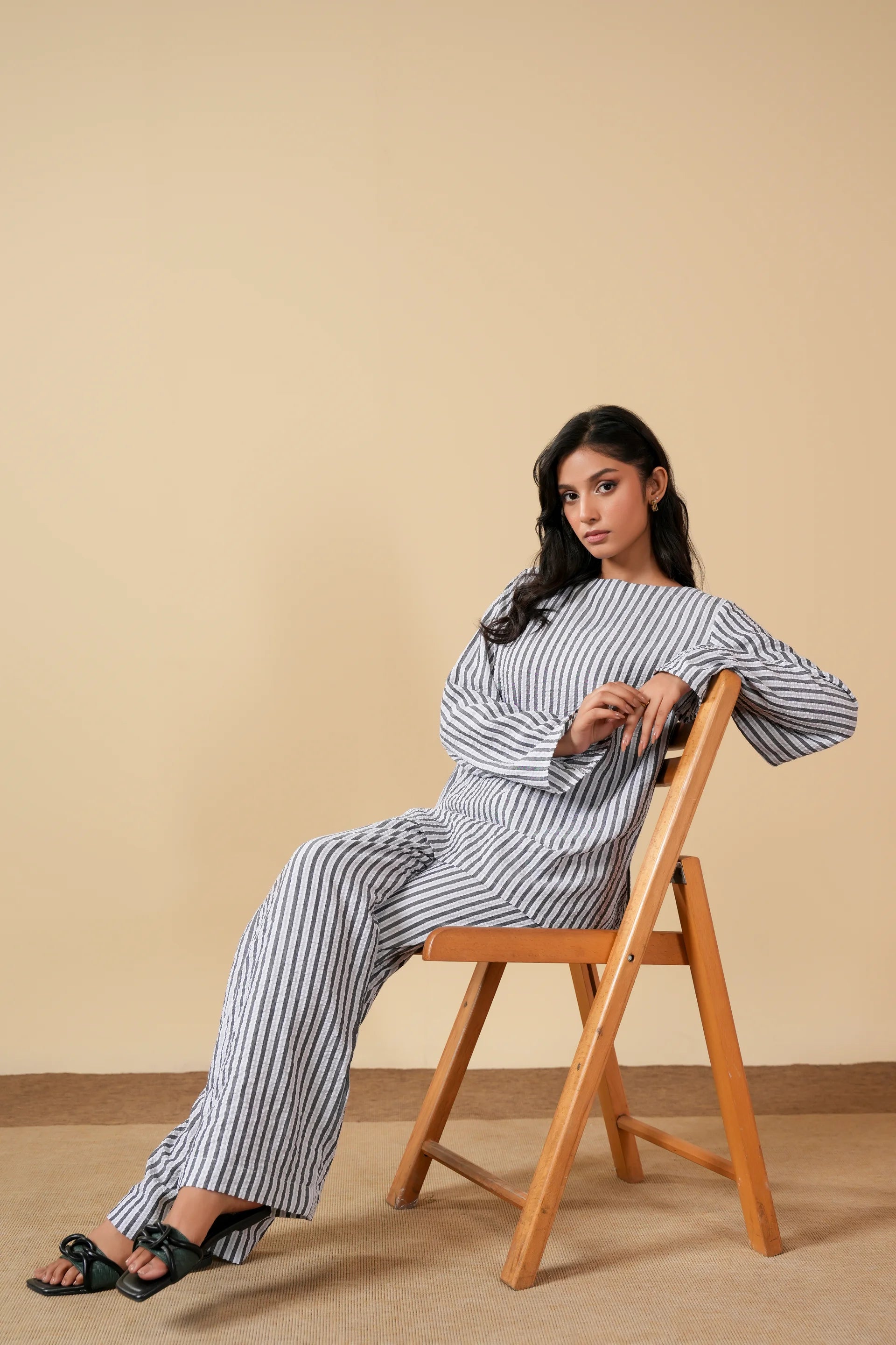 Grey Stripes Seersucker Co-Ord Set